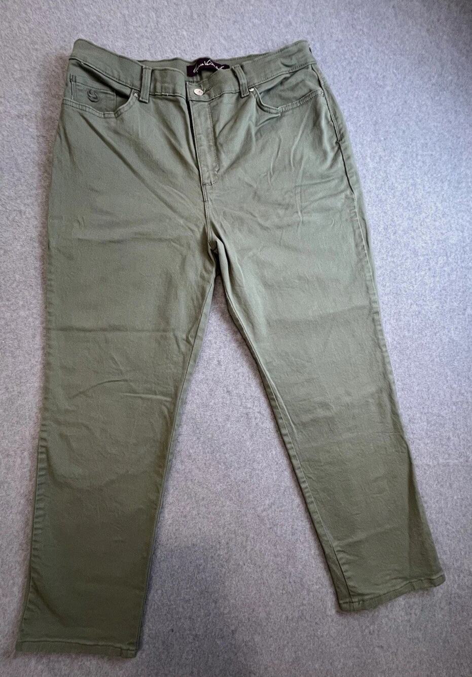 Gloria Vanderbilt Womens Green Twill Stretch Slim Straight Mid Rise Sz 14S
